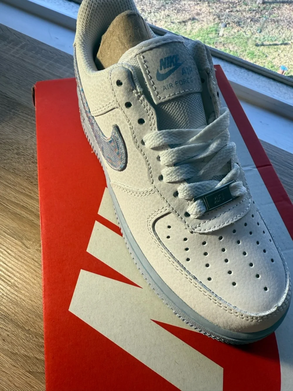 Nike Air Force 1 "Hydrogen Blue" with Psychedelic Swooshes - Picture 3 of 9